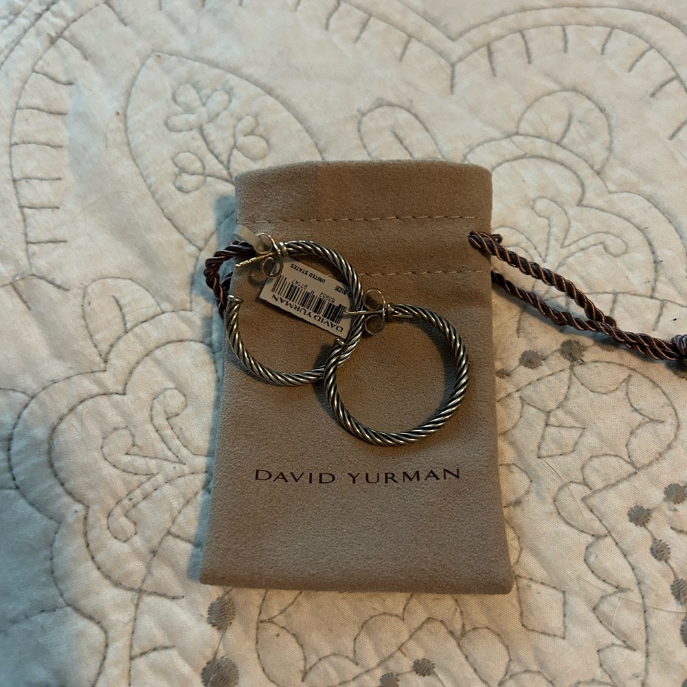 David Yurman Silver Twisted Cable Hoop Earrings